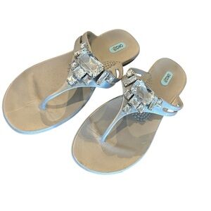 OKA b. Silver flip flip comfort Sandals with Crystal Embellishments shoes M/L